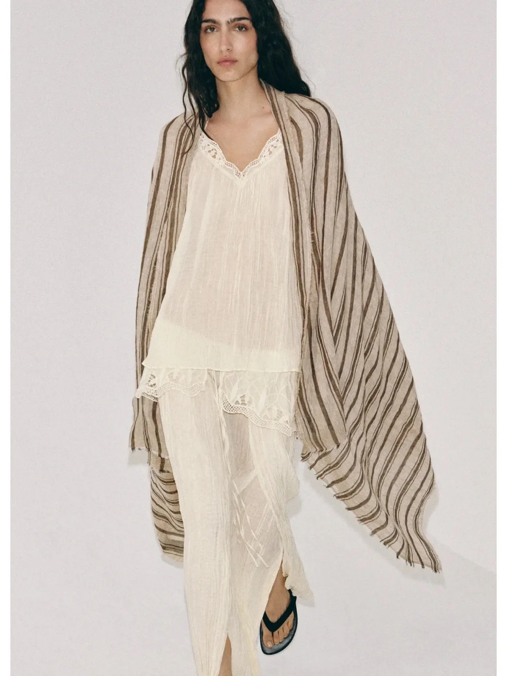 Zara 100% linen striped scarf shawl